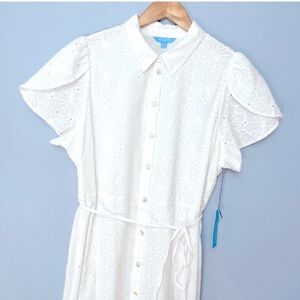 Draper James RSVP button front eyelet midi shirt dress - white